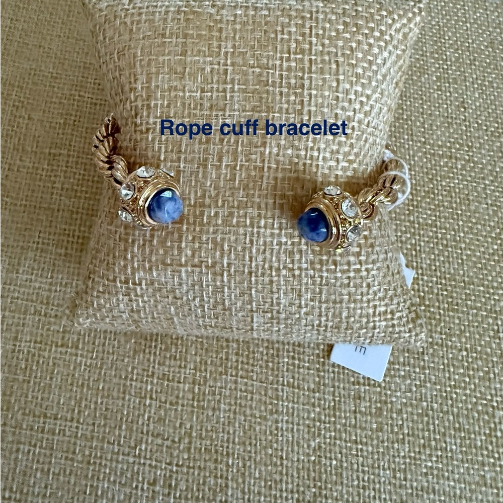 Gold and Blue Stone Rope Cuff Bracelet